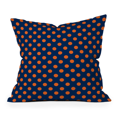 Leah Flores Blue and Orange Polka Dots Outdoor Throw Pillow