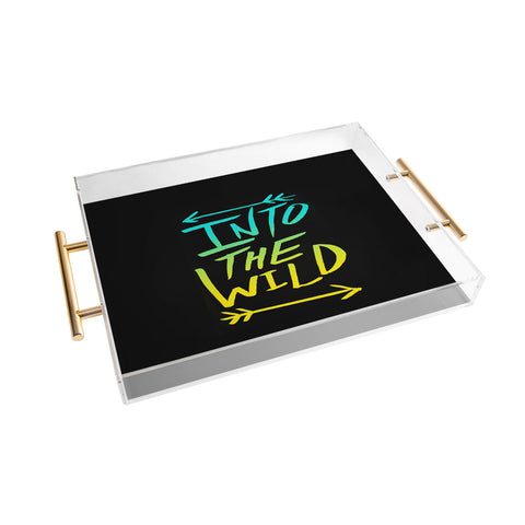 Leah Flores Into The Wild Teal And Gold Acrylic Tray