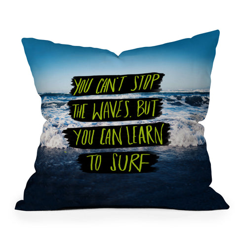 Leah Flores Learn To Surf Outdoor Throw Pillow