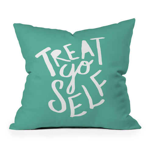 Leah Flores Treat Yo Self x Aquamarine Outdoor Throw Pillow