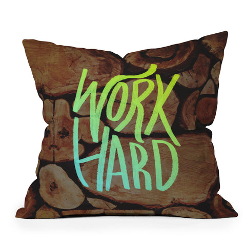 Leah Flores Work Hard Outdoor Throw Pillow