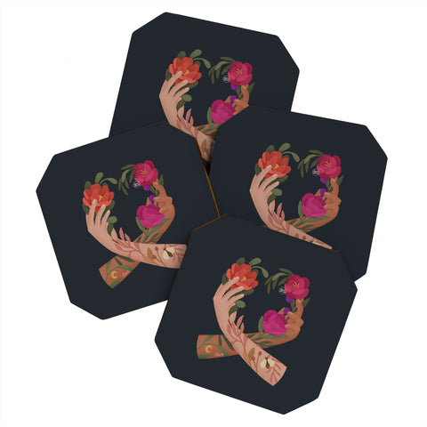 Lebrii Heart Hands Blue Coaster Set