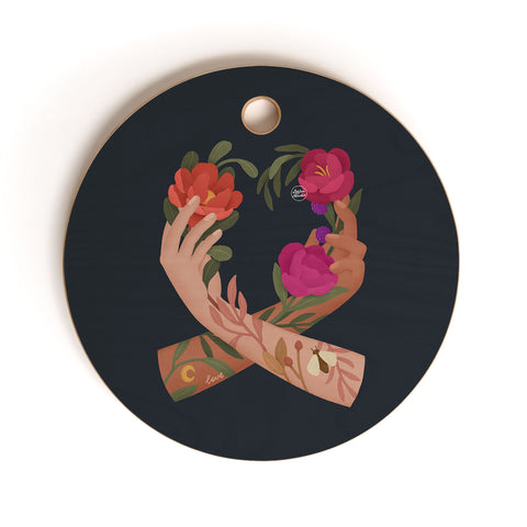 Lebrii Heart Hands Blue Cutting Board Round