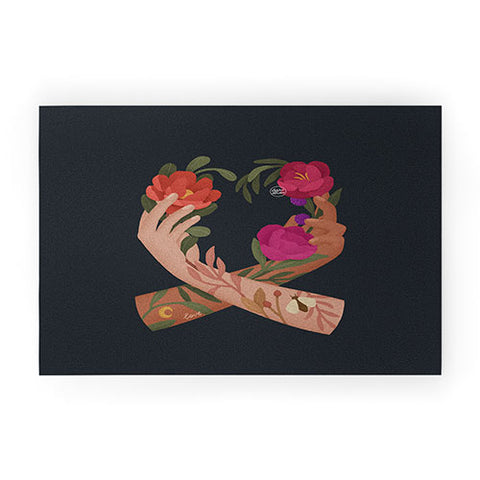 Lebrii Heart Hands Blue Welcome Mat