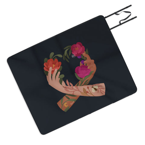 Lebrii Heart Hands Blue Picnic Blanket