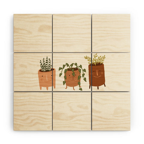 Lebrii Little Face Vases Wood Wall Mural