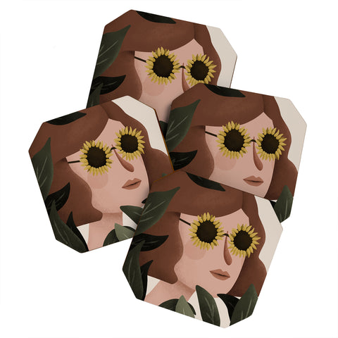 Lebrii Margot Sunflower Portrait Coaster Set