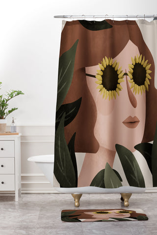 Lebrii Margot Sunflower Portrait Shower Curtain And Mat