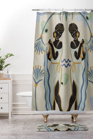 Leeya Makes Noise Aquarians Pour Shower Curtain And Mat