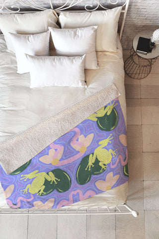Leeya Makes Noise Feeling Froggy Periwinkle Blue Fleece Throw Blanket