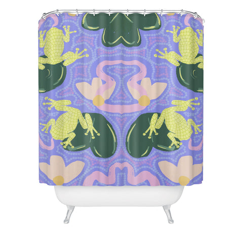 Leeya Makes Noise Feeling Froggy Periwinkle Blue Shower Curtain