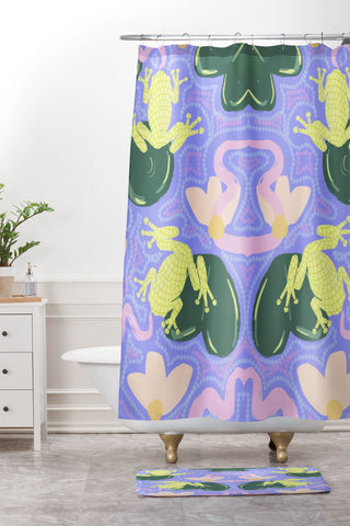 Leeya Makes Noise Feeling Froggy Periwinkle Blue Shower Curtain And Mat