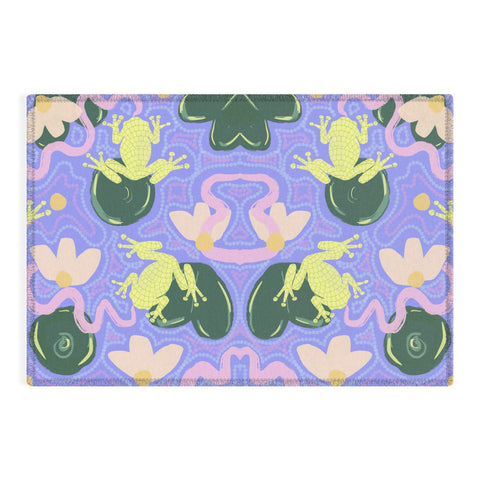 Leeya Makes Noise Feeling Froggy Periwinkle Blue Outdoor Rug