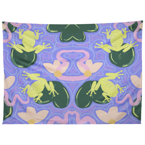 Leeya Makes Noise Feeling Froggy Periwinkle Blue Tapestry