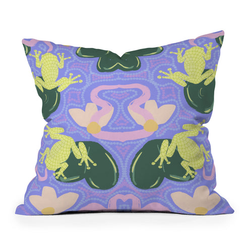 Leeya Makes Noise Feeling Froggy Periwinkle Blue Throw Pillow