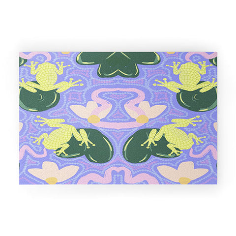Leeya Makes Noise Feeling Froggy Periwinkle Blue Welcome Mat