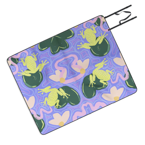 Leeya Makes Noise Feeling Froggy Periwinkle Blue Picnic Blanket