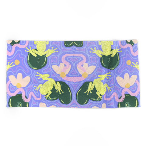 Leeya Makes Noise Feeling Froggy Periwinkle Blue Beach Towel