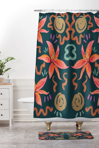 Leeya Makes Noise Passion Flower Shower Curtain And Mat