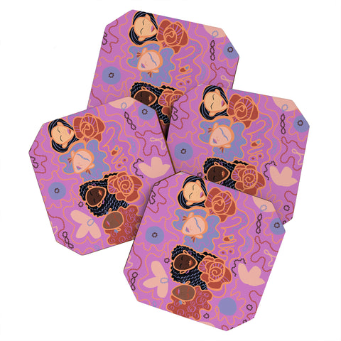 Leeya Makes Noise Pink Ladies of Love Coaster Set