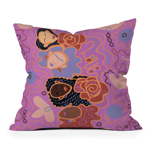 Leeya Makes Noise Pink Ladies of Love Throw Pillow