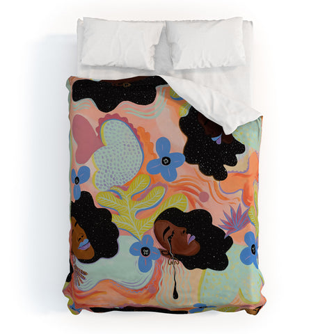 Leeya Makes Noise Pools of Us Coral Botancials Duvet Cover