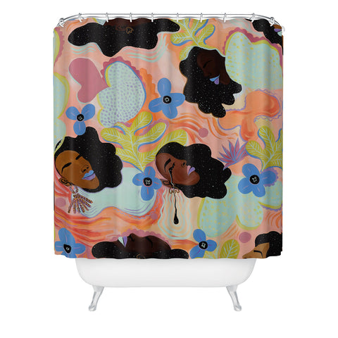 Leeya Makes Noise Pools of Us Coral Botancials Shower Curtain