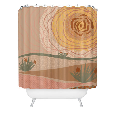 Leeya Makes Noise Rosy Sun and Hills Shower Curtain