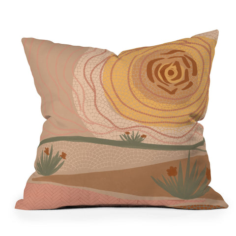 Leeya Makes Noise Rosy Sun and Hills Outdoor Throw Pillow
