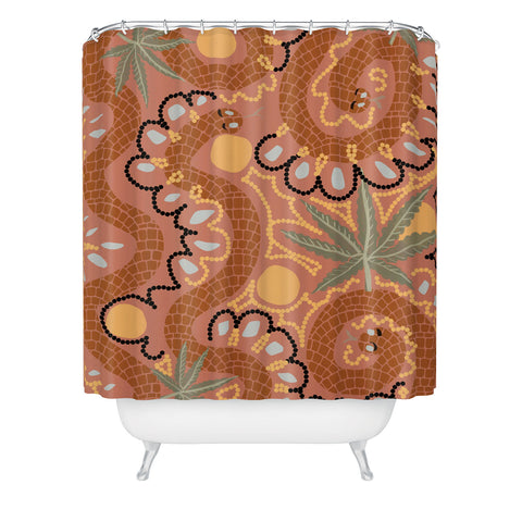 Leeya Makes Noise Snakes and Dope Flowers Shower Curtain