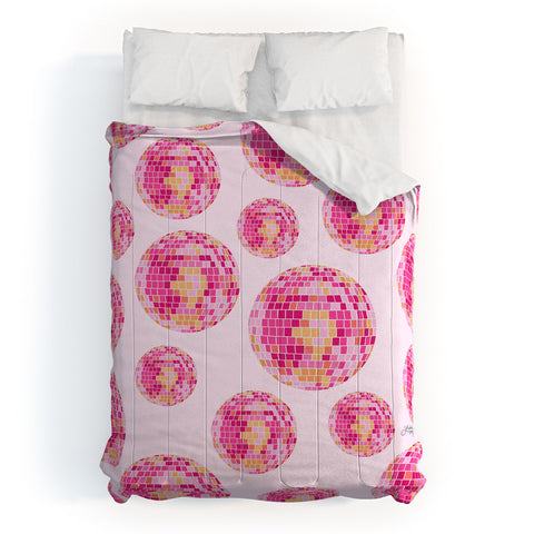 Lindsey Kay Co Disco Balls Illustration Pink Comforter
