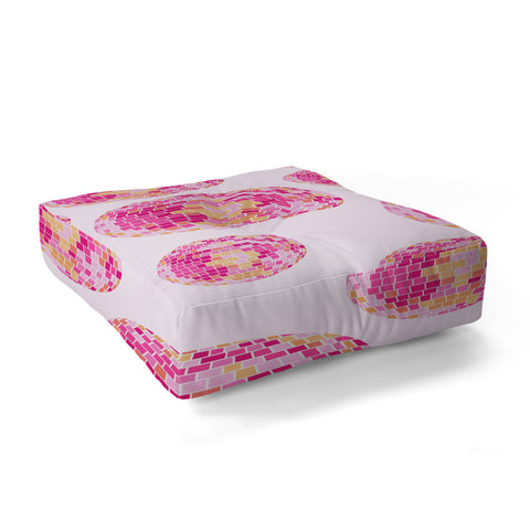 Lindsey Kay Co Disco Balls Illustration Pink Floor Pillow Square