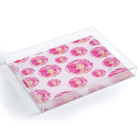 Lindsey Kay Co Disco Balls Illustration Pink Acrylic Tray