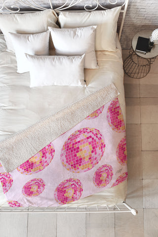 Lindsey Kay Co Disco Balls Illustration Pink Fleece Throw Blanket