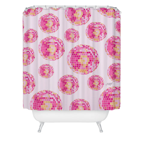 Lindsey Kay Co Disco Balls Illustration Pink Shower Curtain