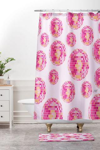 Lindsey Kay Co Disco Balls Illustration Pink Shower Curtain And Mat