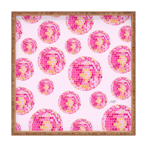Lindsey Kay Co Disco Balls Illustration Pink Square Tray