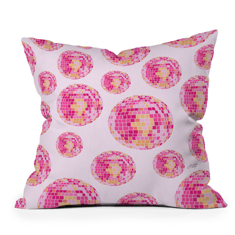 Lindsey Kay Co Disco Balls Illustration Pink Throw Pillow