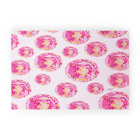 Lindsey Kay Co Disco Balls Illustration Pink Welcome Mat