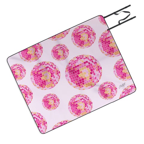 Lindsey Kay Co Disco Balls Illustration Pink Picnic Blanket