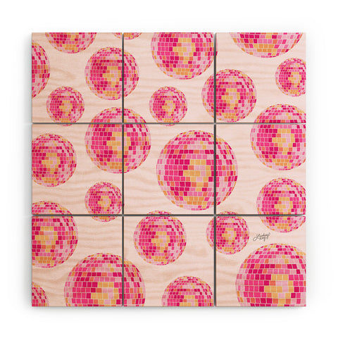 Lindsey Kay Co Disco Balls Illustration Pink Wood Wall Mural