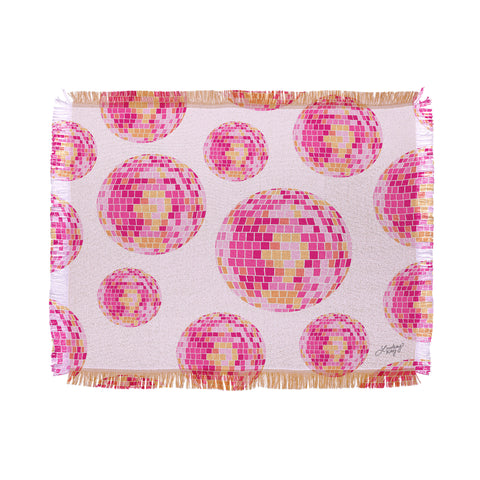 Lindsey Kay Co Disco Balls Illustration Pink Throw Blanket