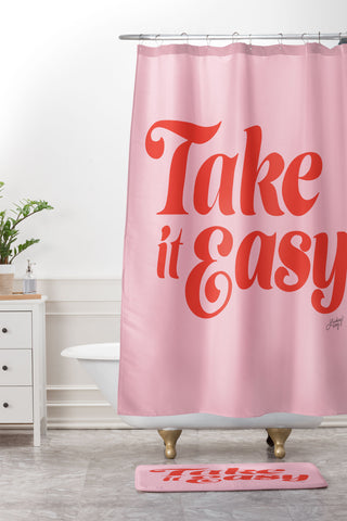 Lindsey Kay Collective Take it Easy Red Pink Shower Curtain And Mat