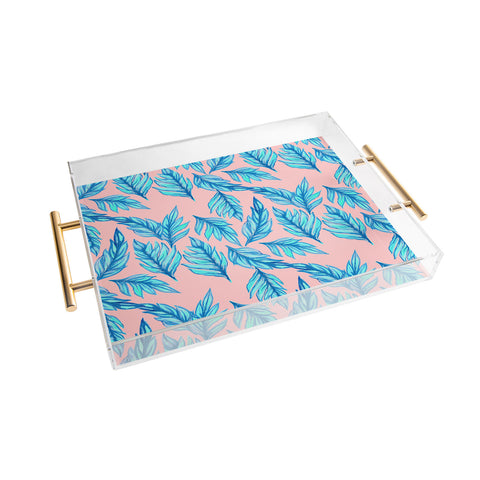 Lisa Argyropoulos Blue Leaves Pink Acrylic Tray