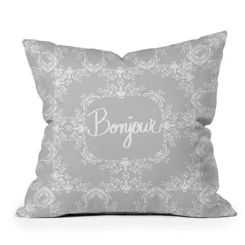 Lisa Argyropoulos Bonjour Gray Mist Outdoor Throw Pillow