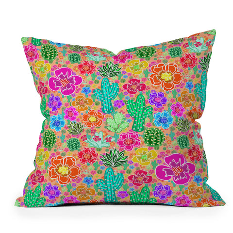 Lisa Argyropoulos Cactus Party Peachy Outdoor Throw Pillow