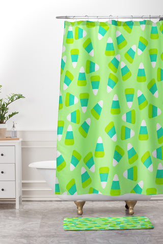 Lisa Argyropoulos Candy Corn Jumble Fang Green Shower Curtain And Mat