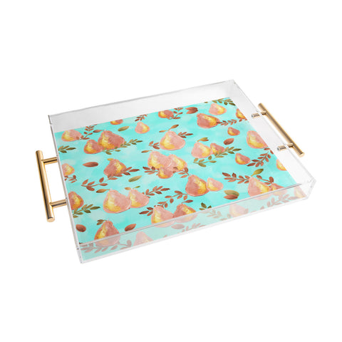 Lisa Argyropoulos Copper Pears Aqua Blue Acrylic Tray