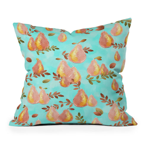 Lisa Argyropoulos Copper Pears Aqua Blue Outdoor Throw Pillow