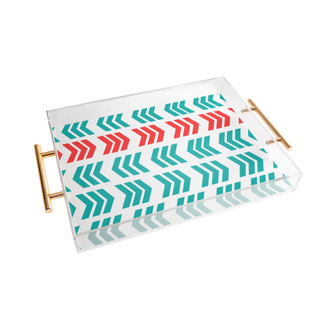 Lisa Argyropoulos Coral Pop and Aqua Zig Zag Acrylic Tray